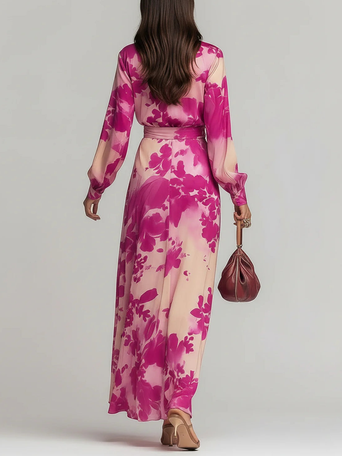 Fuchsia Bloom Floral Wrap Belt Maxi Dress