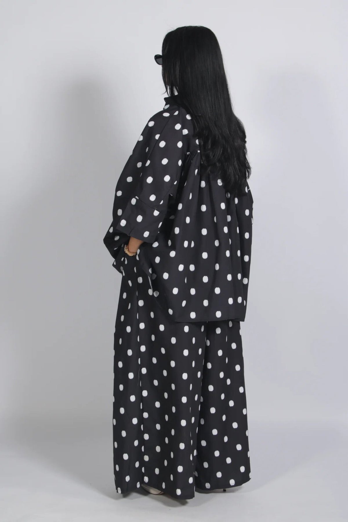 Chic Polka Dot Oversized Shirt & Wide-Leg Pants Set