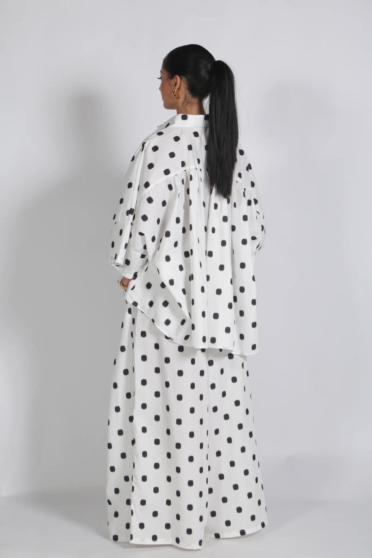Chic Polka Dot Oversized Shirt & Wide-Leg Pants Set