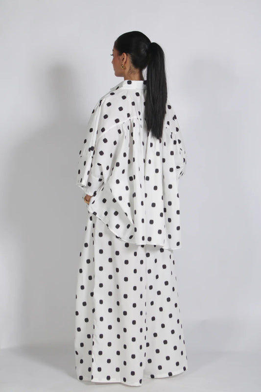 Chic Polka Dot Oversized Shirt & Wide-Leg Pants Set
