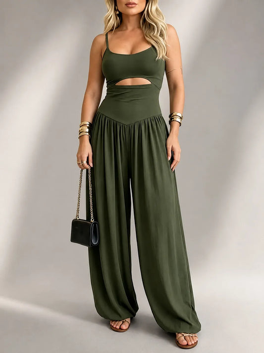 Chic Cut-Out Tank Spaghetti Strap Wide-Leg Jumpsuit